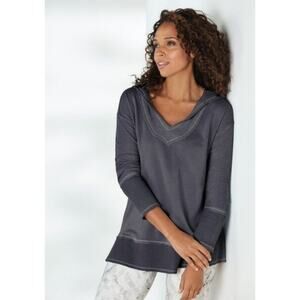 Soft Surroundings Oasis Terrycloth Hoodie Charcoal Gray Womens Medium Hooded Top